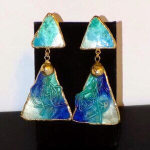 Vintage Signed 1988 Lacombe Wearable Art Handmade Geometric Dangle Earrings